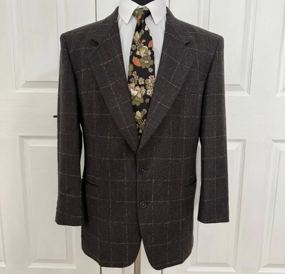 Neiman Marcus Designer Collection 100%Wool Windowpane Sportscoat Blazer 42R